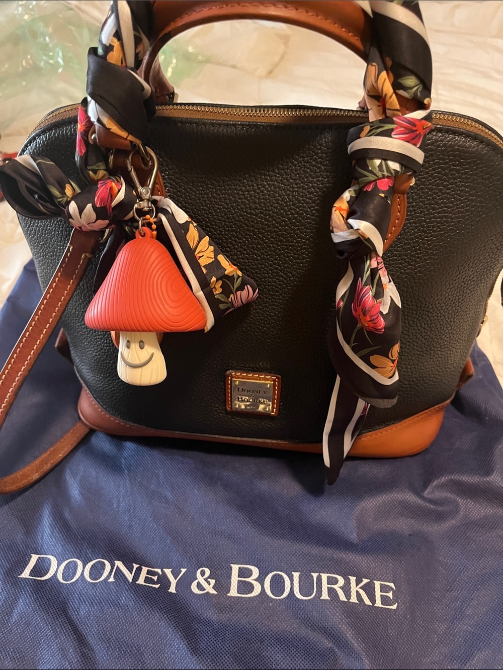 Dooney & Bourke Black and Brown Pebbled Leather Satchel